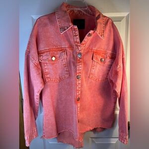 Black Label Orange Frayed Raw
Hem Distressed Denim Jacket Size L